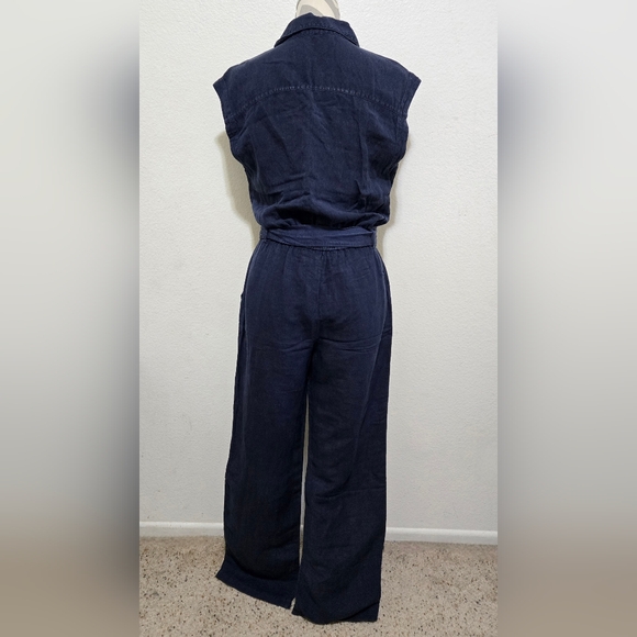 YOUNG FABULOUS & BROKE Cuba Jumpsuit Linen Blend Navy Sleeveless Wide-Leg Small - Picture 5 of 13